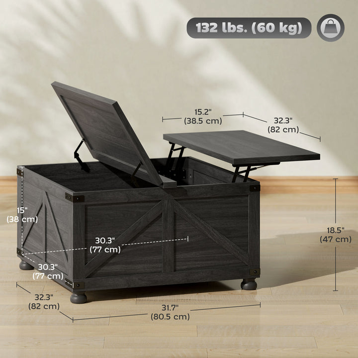 HOMCOM Coffee Table with Lift Top, 32" Farmhouse Center Table with Hidden Compartment for Living Room, Antique White