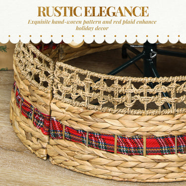 HOMCOM 23 inch Rustic Christmas Tree Skirt, Water Hyacinth Christmas Tree Collar for Party, Holiday, Home Decoration, Natural