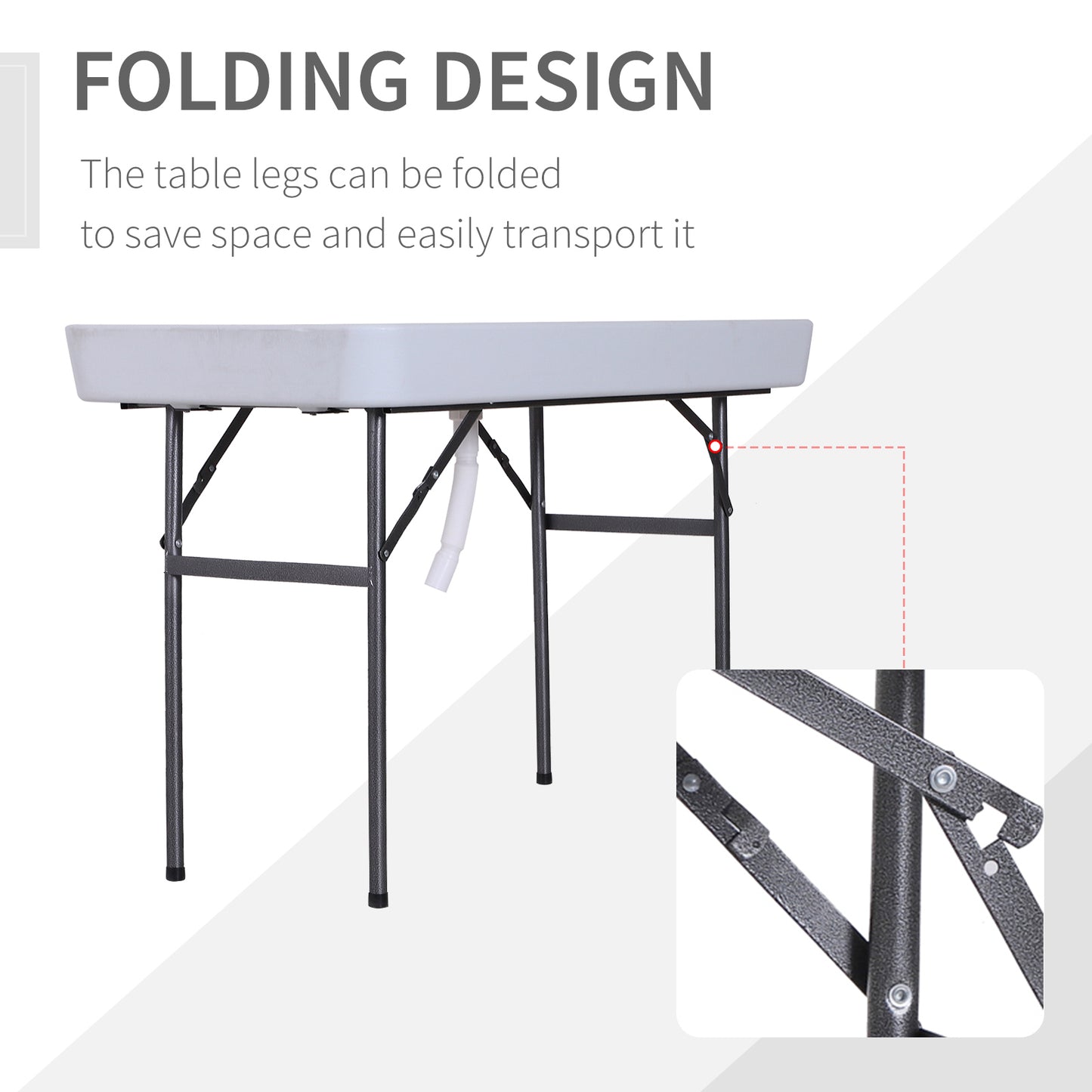 Outsunny 4ft Folding Picnic Table, Fish Fillet Cleaning Table, Camping Party Desk with Sink, White