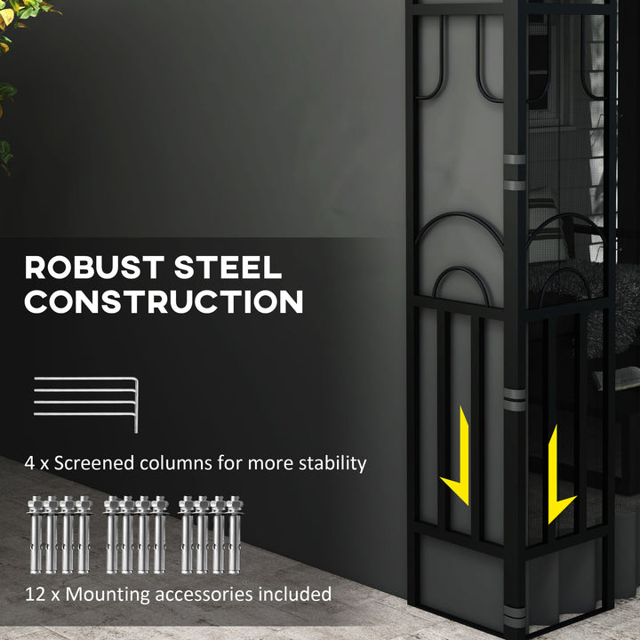 Outsunny 10' x 13' Wall Pergola, Outdoor Gazebo with 2 Curtains and 2 Nettings, UV Resistant, for Patio, Deck, Dark Grey