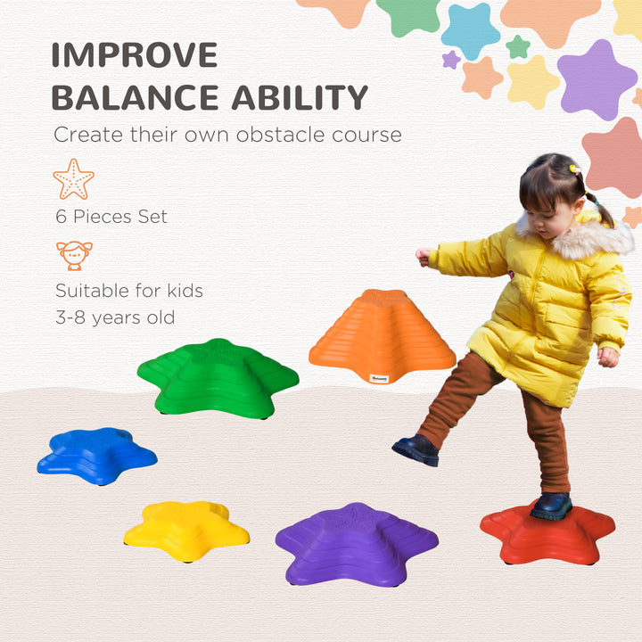 Outsunny 6PCs Larger Size Balance Stepping Stones for Kids with Non-slip Bottom, Stackable Obstacle Course Outdoor Indoor,  Play River Rocks with Starfish Style