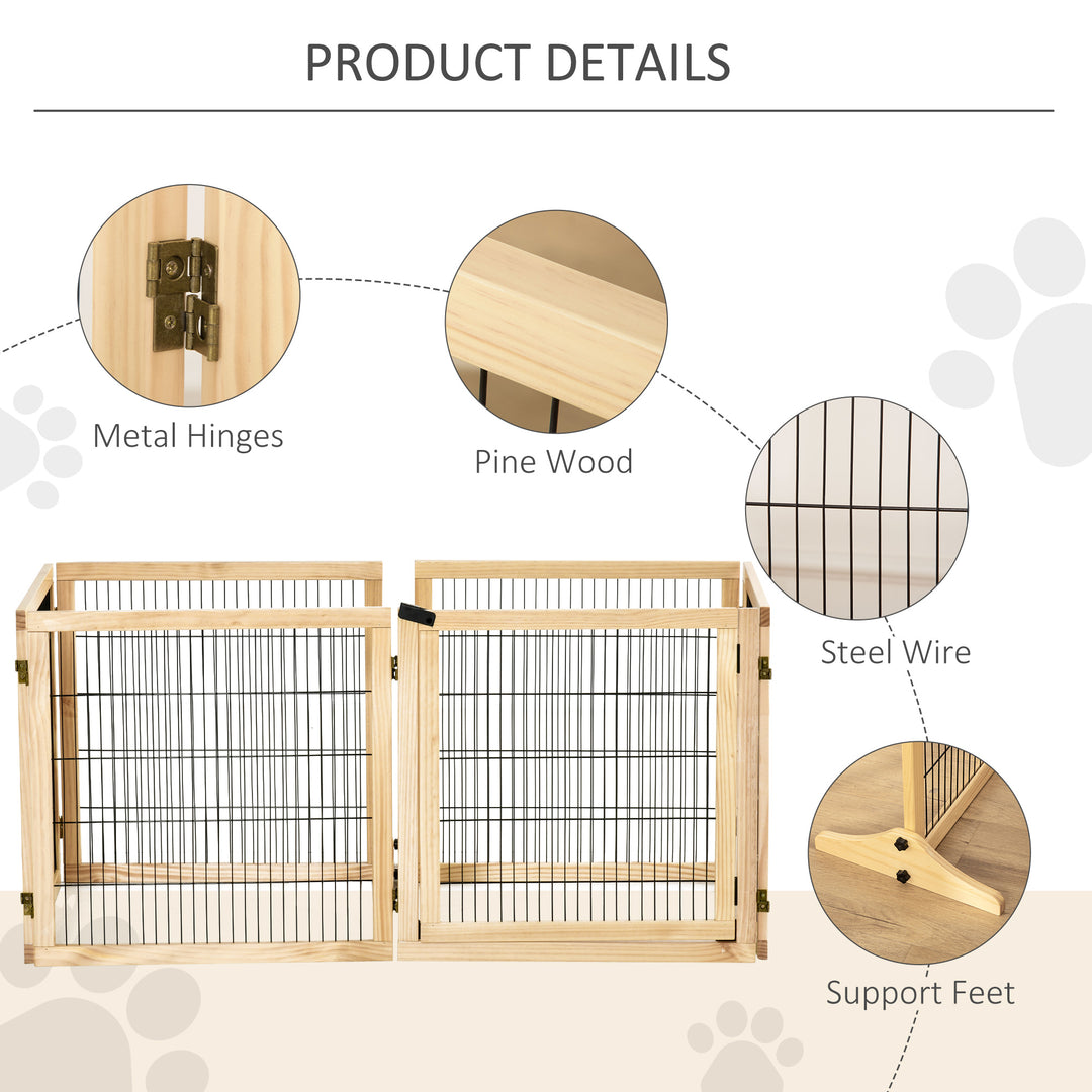 PawHut Wooden Pet Gate, Dog Safety Barrier, Freestanding Foldable Fence, w/ 6 Panels, 2 Support Feet, for House Doorway Stairs, Small & Medium Dogs, Coffee