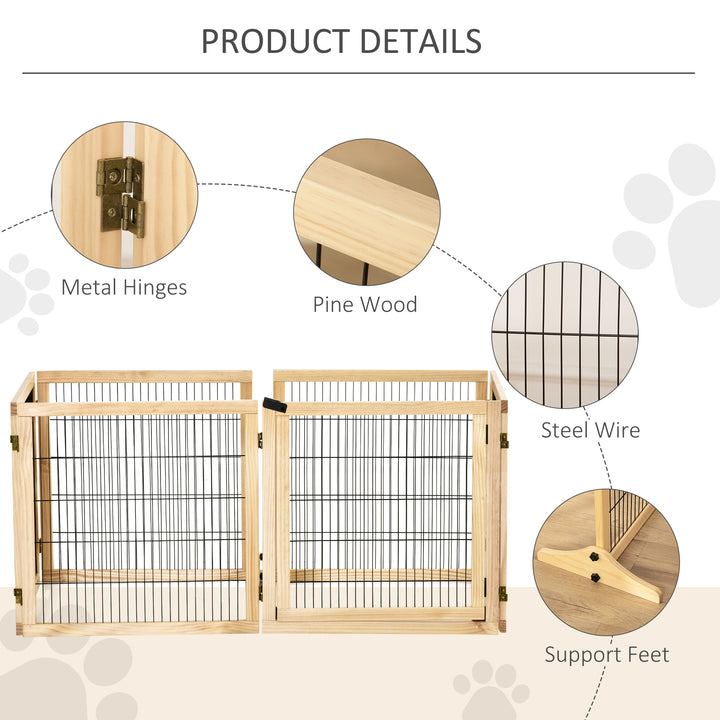 PawHut Wooden Pet Gate, Dog Safety Barrier, Freestanding Foldable Fence, w/ 6 Panels, 2 Support Feet, for House Doorway Stairs, Small & Medium Dogs, Coffee