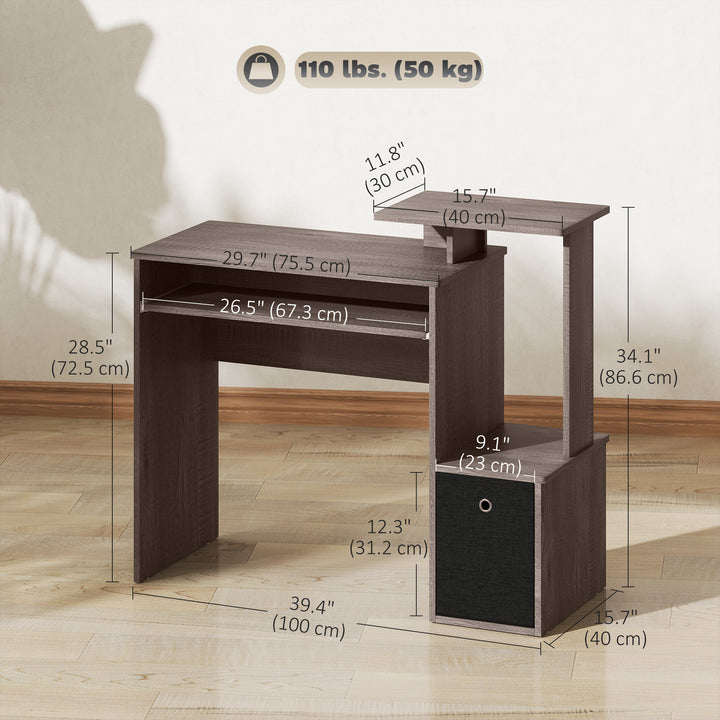 HOMCOM Computer Desk with Sliding Keyboard Tray Storage Drawer Shelf Home Office Workstation Grey