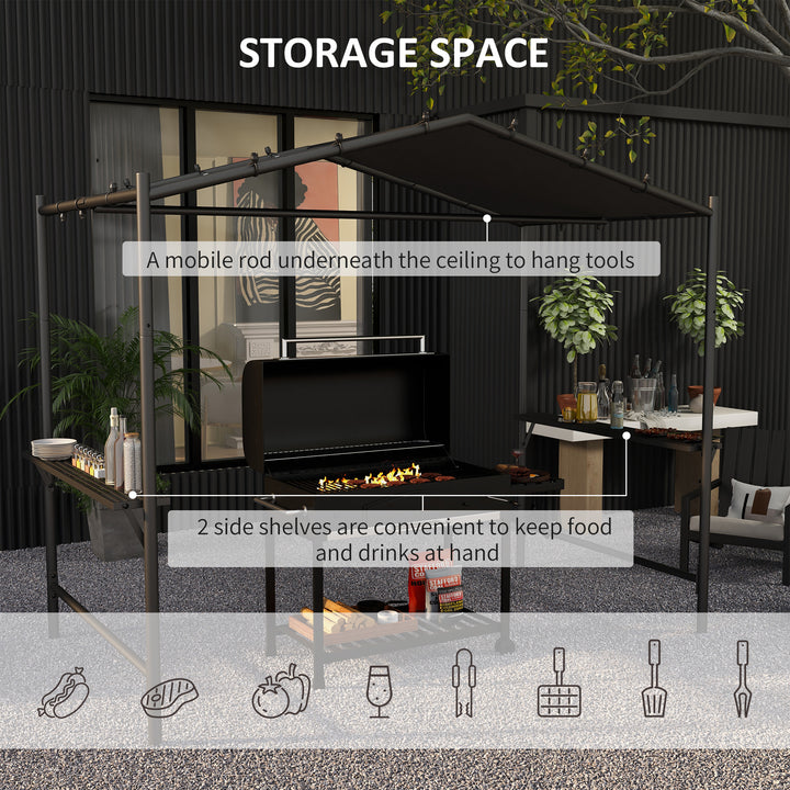 Outsunny 9' x 5' BBQ Grill Gazebo Tent, Garden Grill Canopy Outdoor Grill Shelter w/ Steel Frame and Serving Shelves, Dark Grey