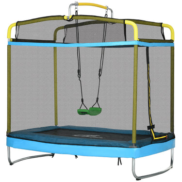 Qaba 6.9FT Kids Trampoline with Safety Net, Gymnastics Bar, Swing, Toddler Trampoline for 3+ Years Old Indoor/Outdoor