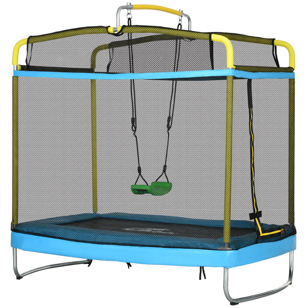 Qaba 6.9FT Kids Trampoline with Safety Net, Gymnastics Bar, Swing, Toddler Trampoline for 3+ Years Old Indoor/Outdoor