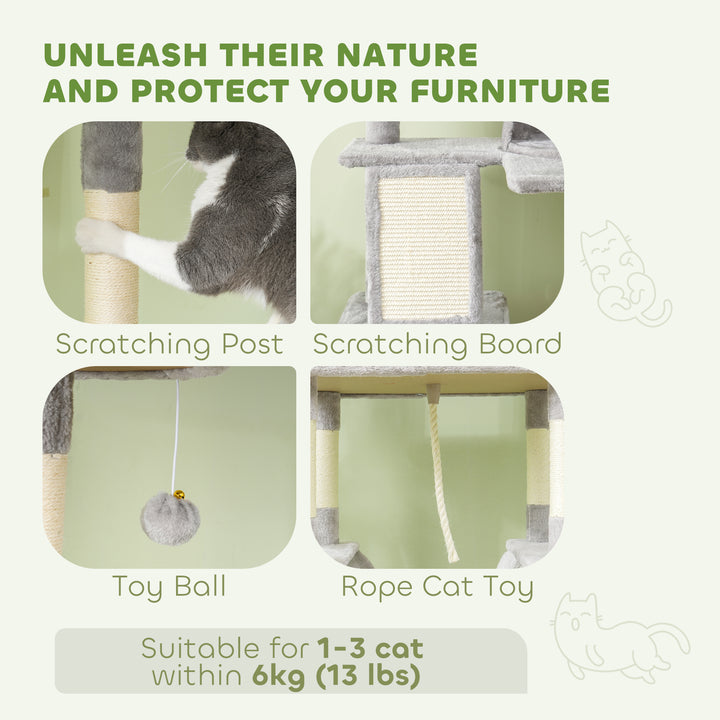 PawHut 81" Large Cat Tree w/ Scratching Posts, Condos, Beds, Hammocks, Jumping Platforms, Toy Balls, Rope Cat Toy, Dark Grey