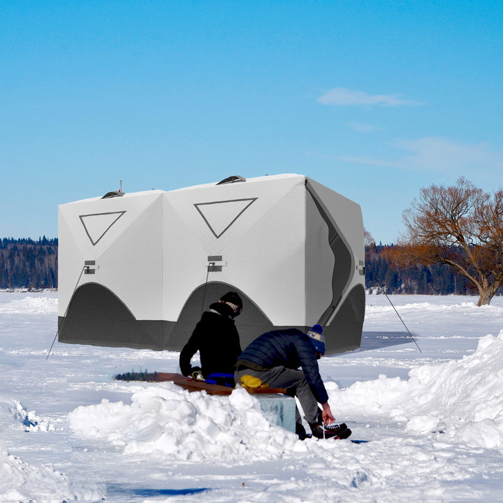 Outsunny 8-Person Insulated Ice Fishing Tent Shelter with Ventilation Windows and Carry Bag, for -22℉, Blue