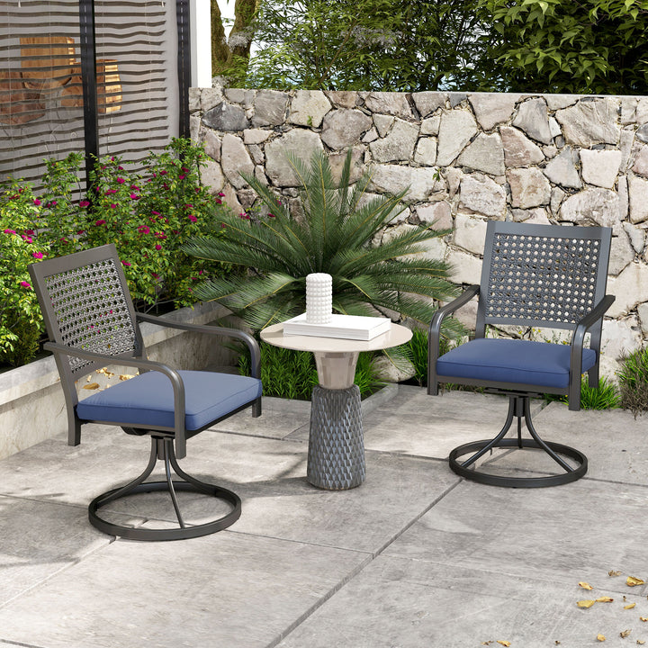 Outsunny 2 Pieces Patio Swivel Chairs with Cushion, Outdoor Swivel Rocker with Curved Armrests, Backrest for Garden, Balcony, Porch, Navy Blue