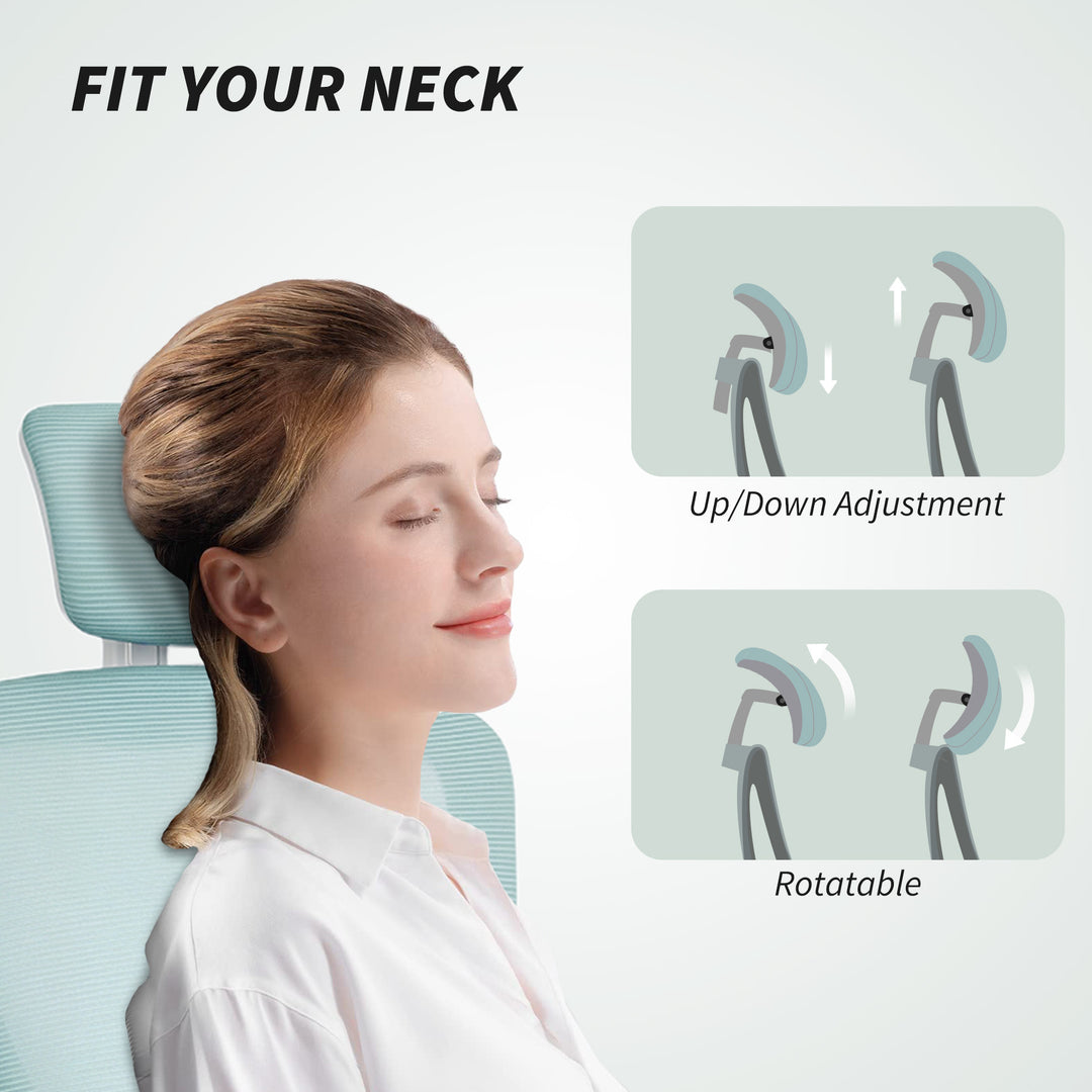 HOMCOM Ergonomic Office Chair, Mesh Desk Chair with Adjustable Headrest, Lumbar Support and Height, Tilt Function, Light Green