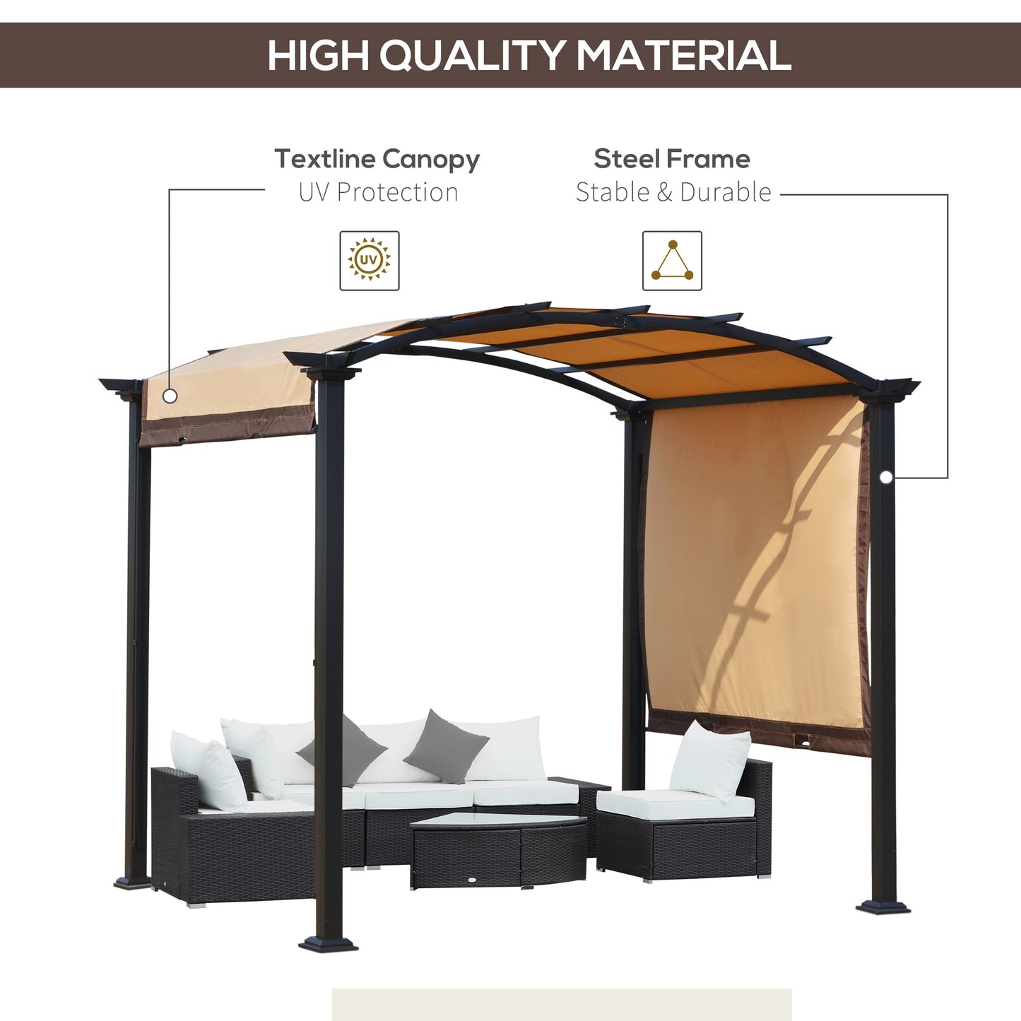 Outsunny 10' x 8' Outdoor Retractable Canopy Pergola Steel Frame Patio Pergola Shelter Sun Shade with Arc Roof, Beige
