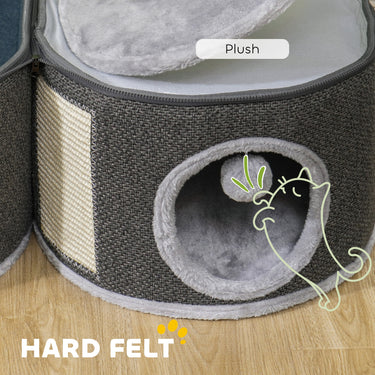 PawHut 2-Story Cat Condo Barrel Tree with Top Perch, 2 Hideaways, Scratching Board, Removable Cushions, Toy Balls, Dark Grey