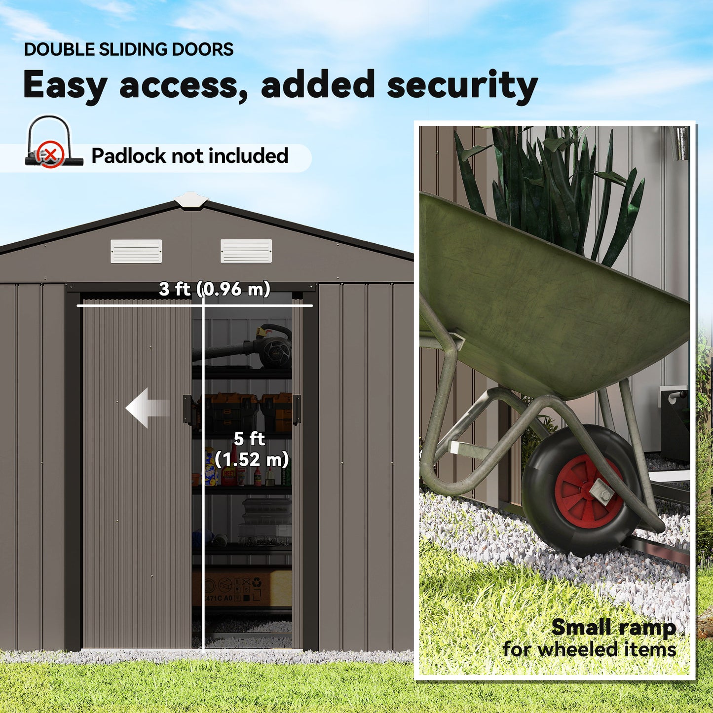 Outsunny 11' x 13'Garden Storage Shed w/ Foundation Kit Metal Tool Storage House w/ Double Doors Yellow