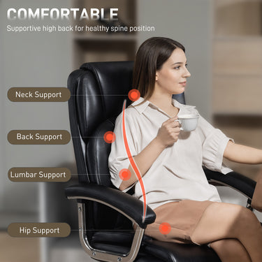 HOMCOM Big and Tall Office Chair 400 lbs, Desk Chair with Spring Cushion, PU Leather, High Back, Swivel Wheels, Black