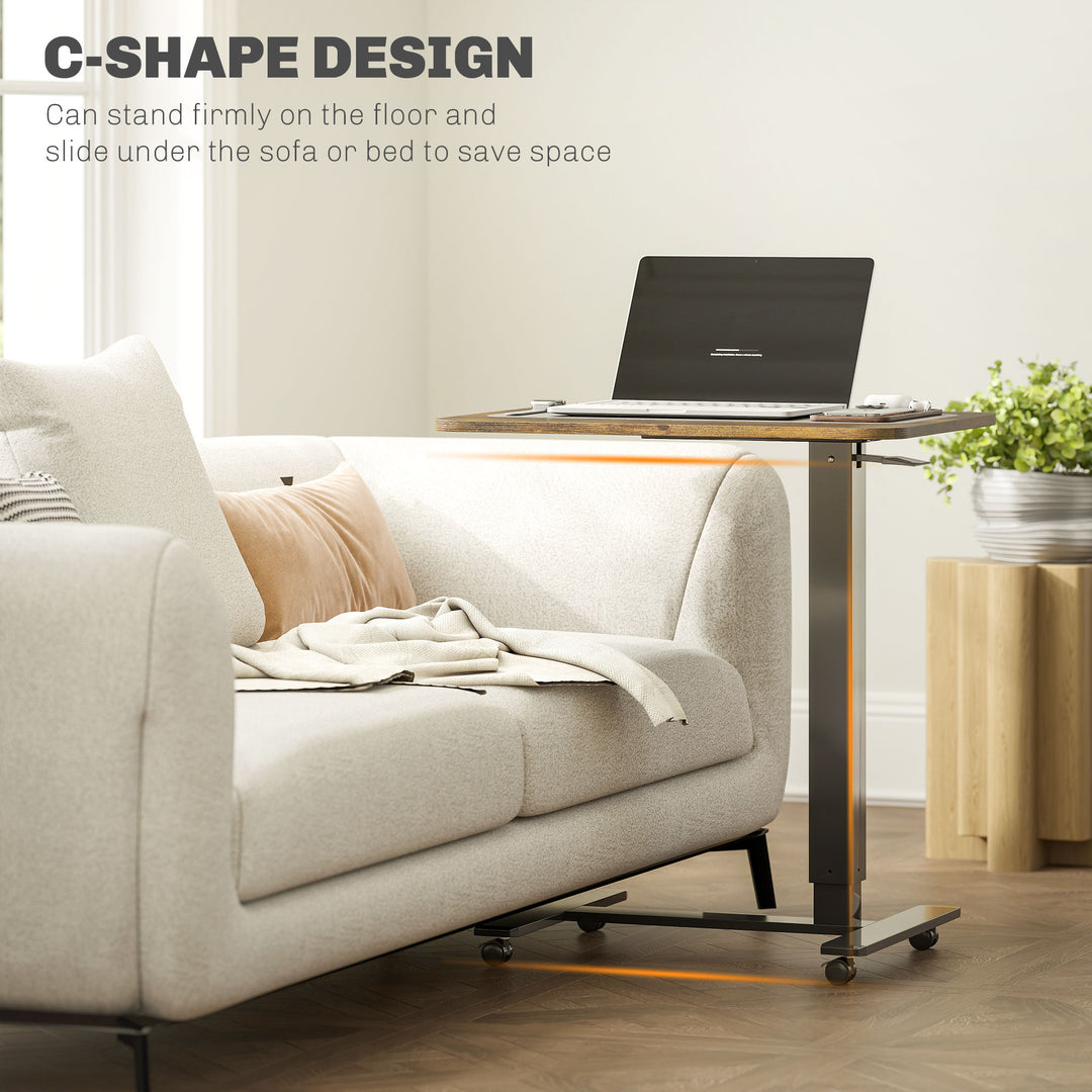 HOMCOM Pneumatic Standing Desk Adjustable Height, Mobile Stand Up Desk with Wheels, 43 Inch Portable Rolling Table, White