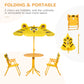 Outsunny Kids Folding Picnic Table and Chair Set Pattern Outdoor Garden Patio Backyard with Removable & Height Adjustable Sun Umbrella Brown