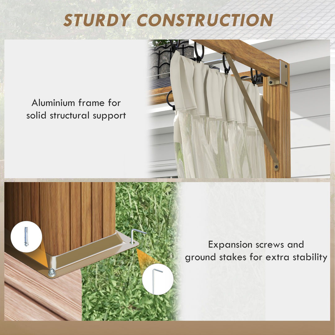 Outsunny 10 x 10 ft Retractable Pergola, Garden Gazebo Shelter with Nettings for Grill, Patio, Deck, Natural