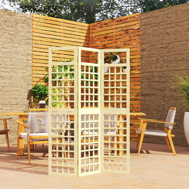 Outsunny 3 Panel Outdoor Wood Privacy Screen, Folding Room Divider/Trellis for Home, Patio, 47.2" x 66.9", Natural Wood