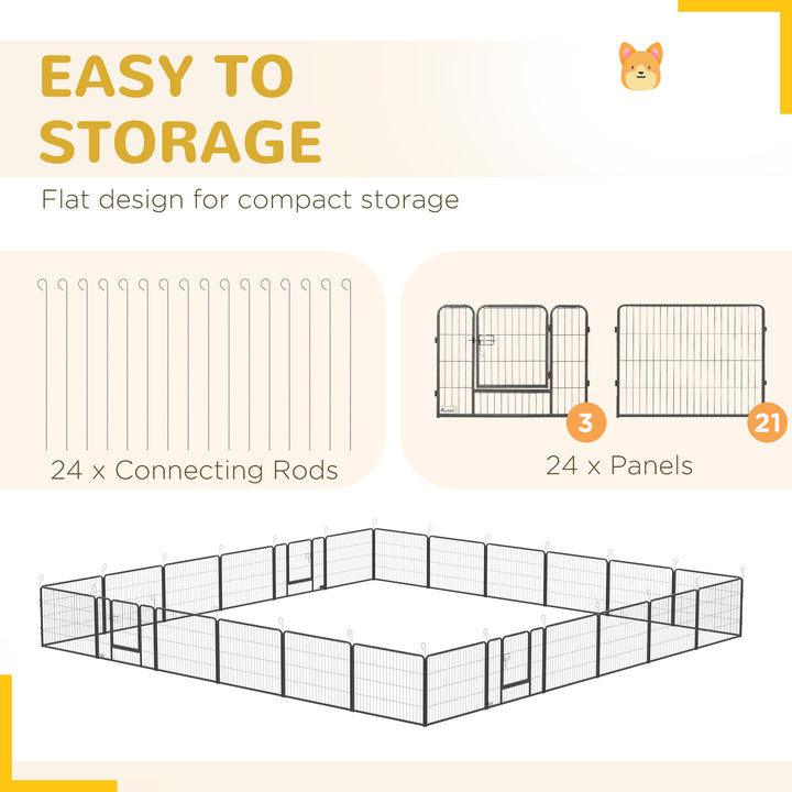 PawHut 24 Panel 24" Height Heavy Duty Dog Playpen for Small Medium Dogs, Grey