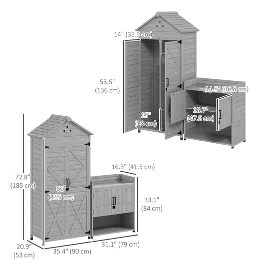 Outsunny 2-in-1 Outdoor Storage Cabinet, Wood Garden Shed with Shelves, Vent Holes, Foot Caps for Backyard, Patio, Lawn