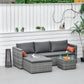 Outsunny 3-Piece Patio Furniture Set Modern Sectional Sofa Rattan Chair Wicker Conversation Set Outdoor Hand Woven Rattan Wicker Furniture Patio Coffee Table Sofa Set, Blue