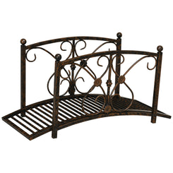 Outsunny Garden Bridge 3.3FT, Decorative Classic Backyard Pond Bridge with Safety Railings Brown