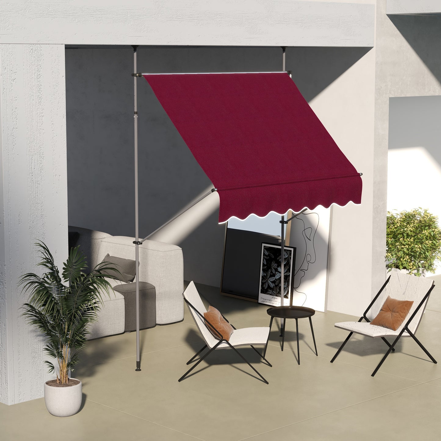 Outsunny 6.5' x 4' Manual Retractable Awning, Non-Screw Freestanding Patio Awning, UV Resistant, for Window or Door, Wine Red