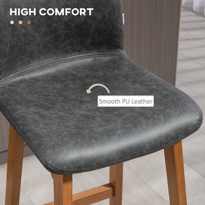 HOMCOM Modern Bar Stools Set of 2, Counter Height Bar Chair with PU Leather Wooden Frame Padding Seats for Dining Room Home Bar, Dark Brown