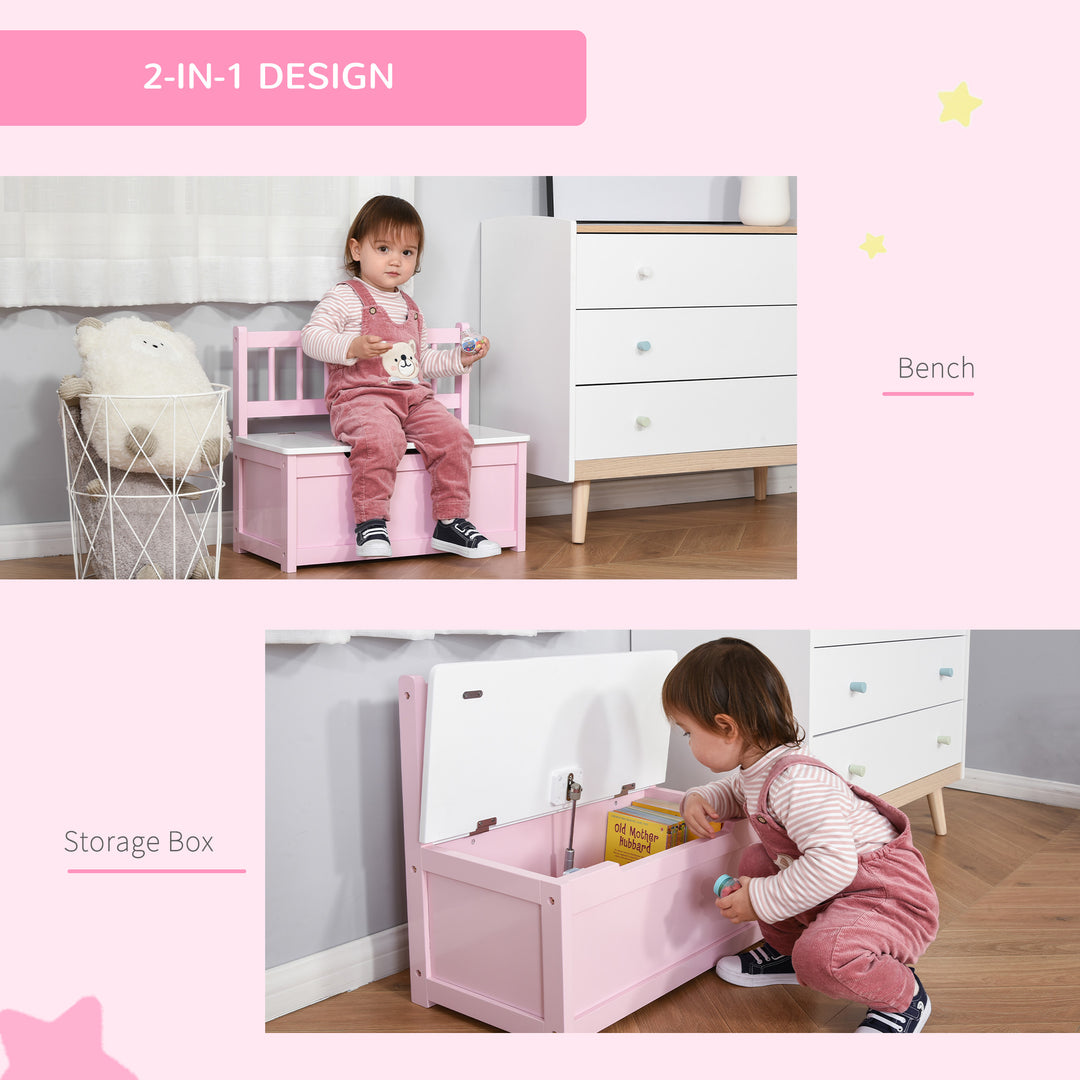 Qaba 2-in-1 Kids Toy Box Storage Organizer Chest Cabinet Chunk Cube with Safety Pneumatic Rod, Pink