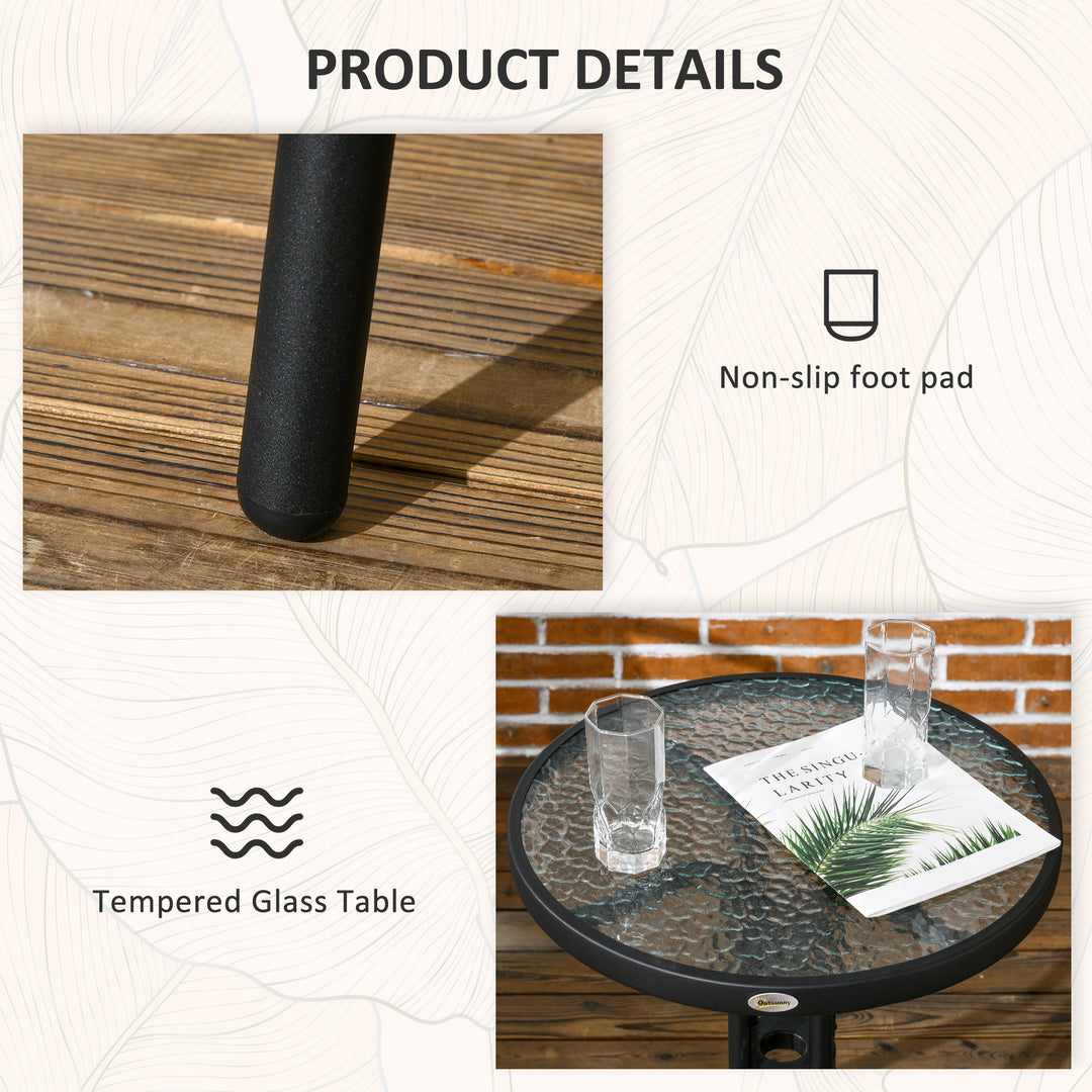 Outsunny 3 Pieces Outdoor Wicker Furniture Set with 2 Stackable Chairs, Tempered Glass Coffee Table for Garden, Backyard, Black