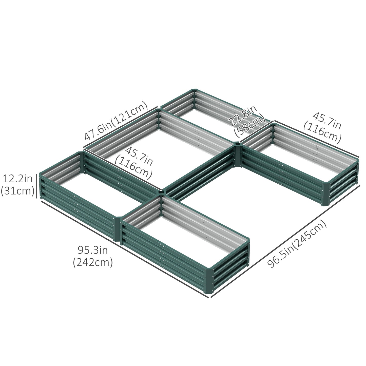 Outsunny Steel Raised Garden Bed, Set of 5 Large Box Planters for Outdoor Plants Vegetables Flowers Herbs, 8x8x1ft, Green