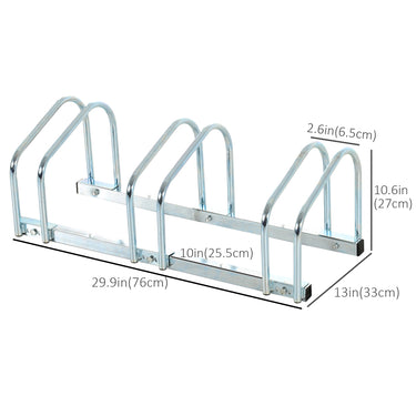 HOMCOM 3-Bike Bicycle Floor Parking Rack Cycling Storage Stand Ground Mount Garage Organizer for Indoor and Outdoor Use Silver