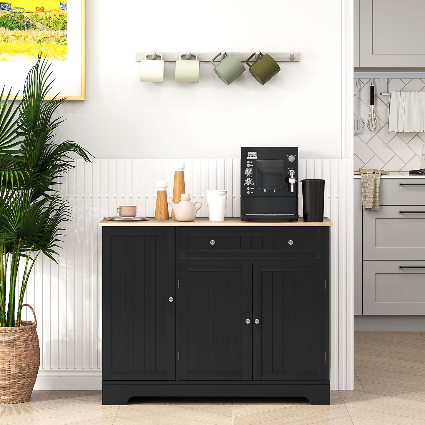 HOMCOM Modern Sideboard Cabinet, 41" Kitchen Buffet Cabinet with Drawer, Adjustable Shelf, 3 Doors for Dining Room, White