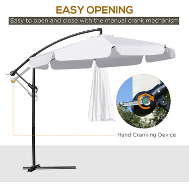 Outsunny 9FT Offset Hanging Patio Umbrella Cantilever Umbrella with Easy Tilt Adjustment, Cross Base and 8 Ribs for Backyard, Poolside, Lawn and Garden, White