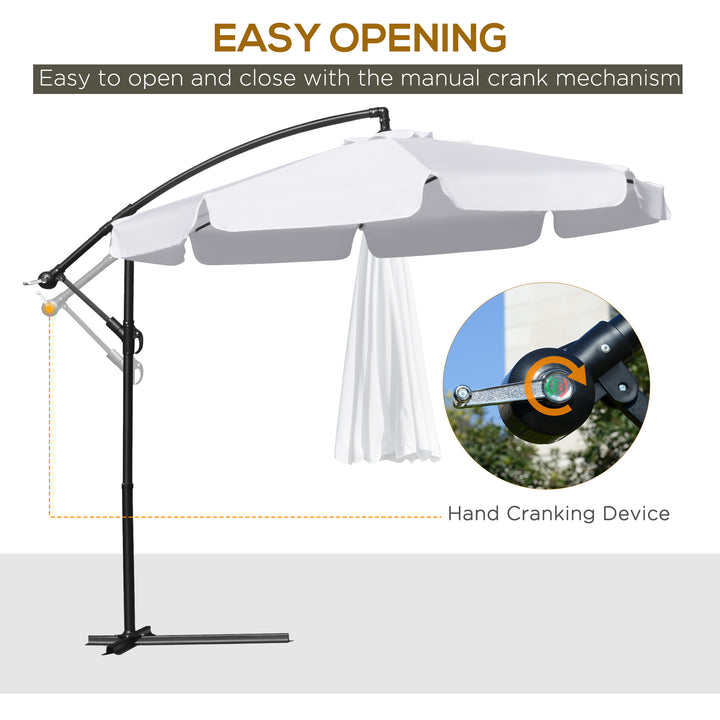 Outsunny 9FT Offset Hanging Patio Umbrella Cantilever Umbrella with Easy Tilt Adjustment, Cross Base and 8 Ribs for Backyard, Poolside, Lawn and Garden, White