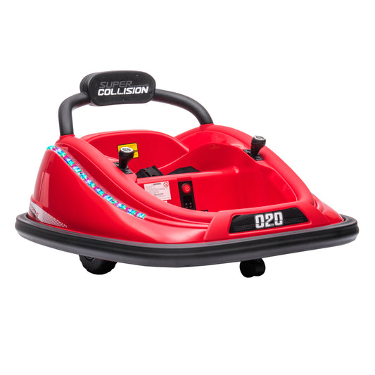 Aosom 12V Kids Bumper Car, 360Â° Rotation Electric Ride On Car, Twins Motor Battery Powered Toy, w/ Parent Remote Control, Safety Belt, Colorful LED Lights,, Red