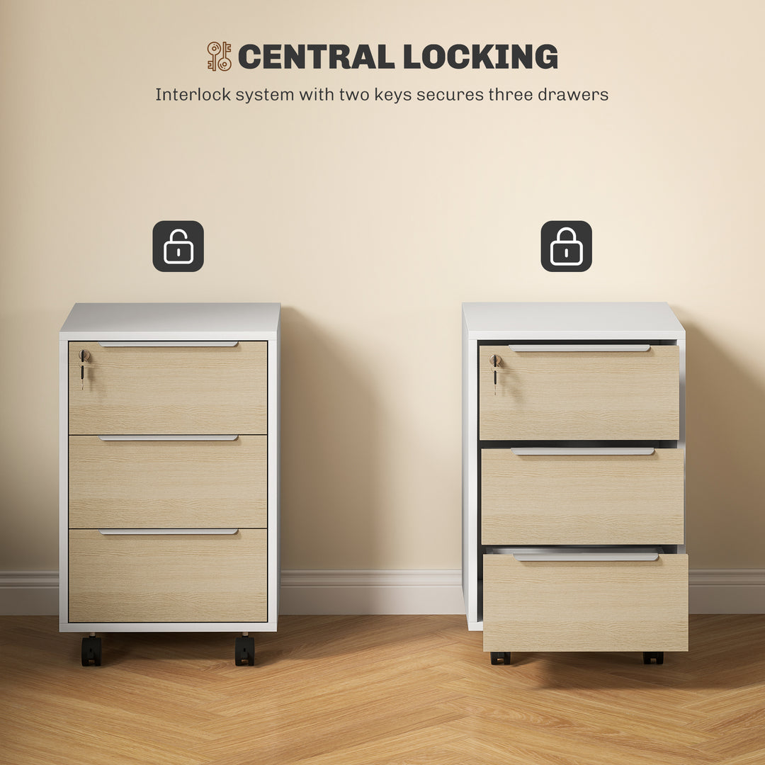 HOMCOM 3 Drawer File Cabinet with Wheels, Vertical Filing Cabinet with Lock, Grey