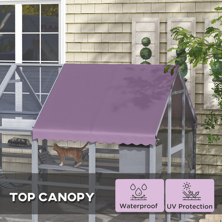 PawHut Outdoor Cat Enclosure Wooden Feral Cat House w/ Weatherproof Canopy, Bridges, Resting Boxes, Platforms, for 3-6 Cats