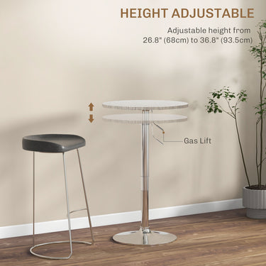 HOMCOM Adjustable Bar Table for 2, Round Pub Table with PE Rattan Top and Steel Base for Home Bar, Small Dining Room, Grey