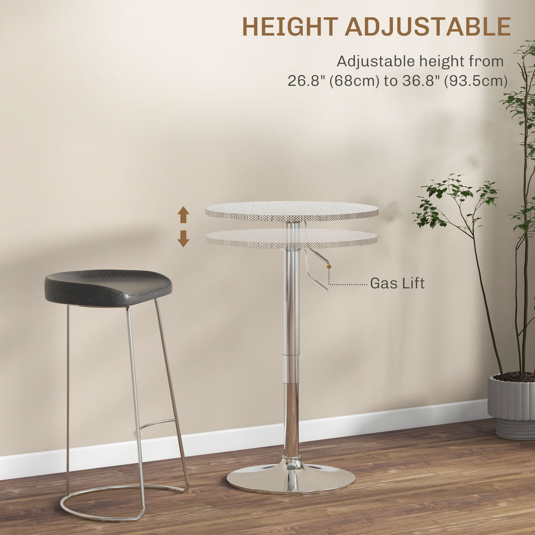 HOMCOM Adjustable Bar Table for 2, Round Pub Table with PE Rattan Top and Steel Base for Home Bar, Small Dining Room, Grey