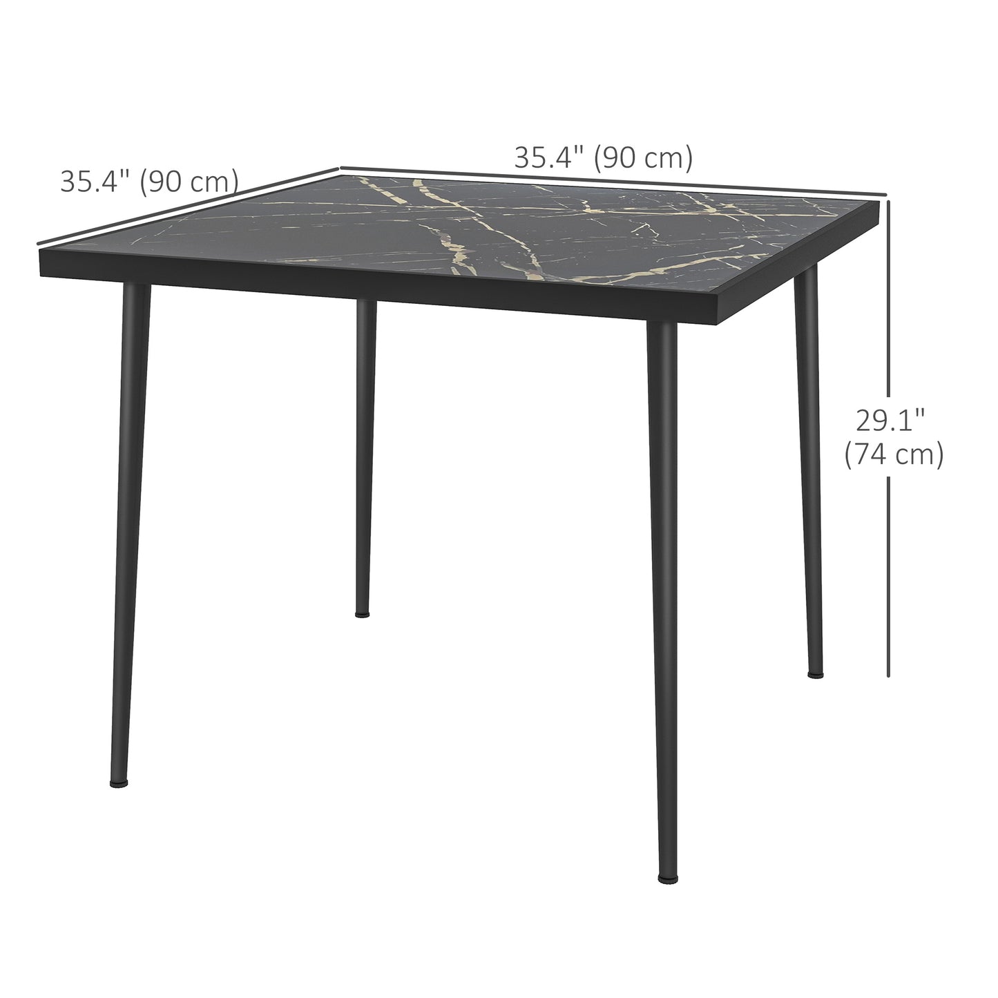 Outsunny Outdoor Dining Table for 4, Square Patio Dining Table with Marble Effect Tempered Glass Top and Steel Frame, White