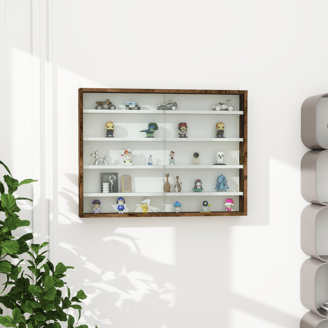 HOMCOM 5-Tier Display Cabinet, Shot Glass Display Case, Glass Curio Cabinet with 2 Glass Doors and 4 Adjustable Shelves, White