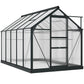 Outsunny 6' x 10' x 6.6' Polycarbonate Greenhouse, Walk-In Green House Kit Garden, Plants Grow, Galvanized Sheet Aluminum Frame with Rain Gutter, Vents and Sliding Door, Green
