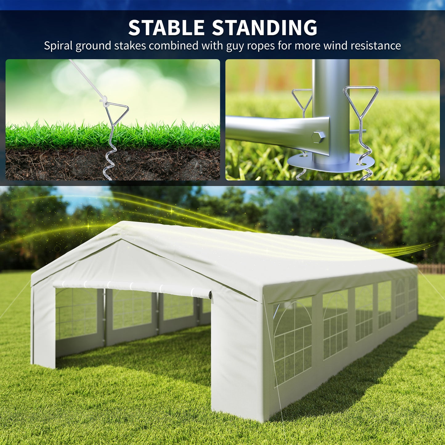 Outsunny 32'x16' Large Patio Gazebo, Steel Party Event Wedding Tent Canopy Carport Garage W/ 4 Removable Sidewalls for Outdoor Parking, White