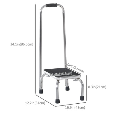 HOMCOM Step Stool with Handle for Adults and Seniors, Heavy Duty Metal Foot Step Stool for Elderly, Portable Stool with Anti-slip Design