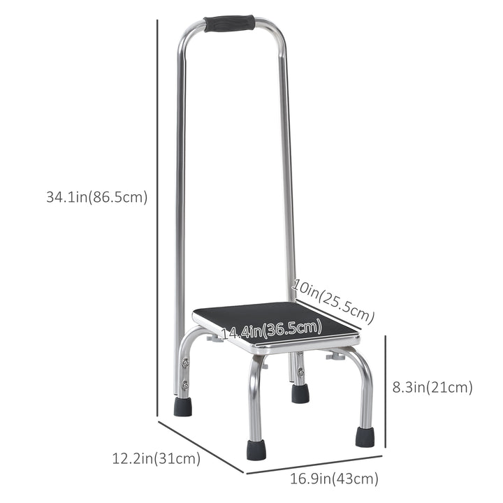 HOMCOM Step Stool with Handle for Adults and Seniors, Heavy Duty Metal Foot Step Stool for Elderly, Portable Stool with Anti-slip Design