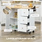 HOMCOM Kitchen Island with Drop Leaf, Rolling Kitchen Cart on Wheels with 3 Drawers, Cabinet, Natural Wood Top, Spice Rack and Towel Rack, White