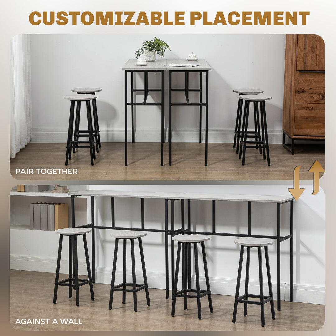 HOMCOM Bar Table Set of 6, Bar Table and Stools for 4, 2 Breakfast Tables and 4 Stools for Living Room, Dining Room, Grey