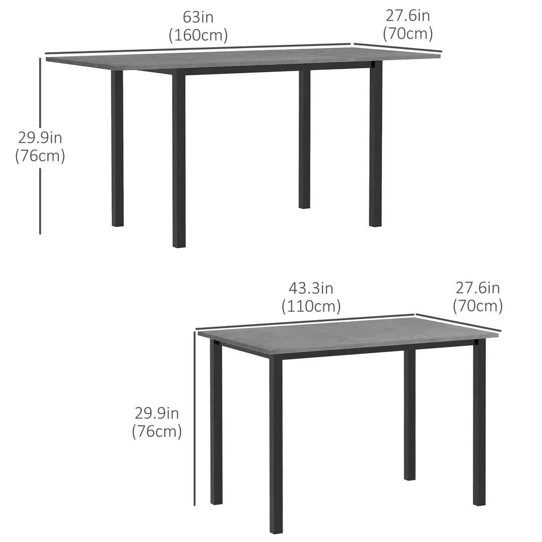 HOMCOM Extending Kitchen Table For Six, Expandable Dining Table for Small Spaces, Folding Dining Table, Dark Grey